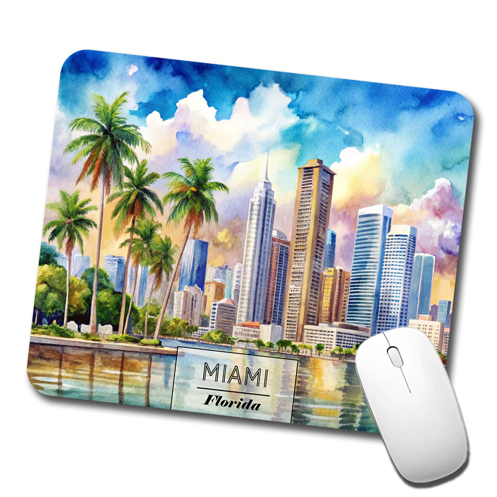 Miami Florida Travel Watercolor Low Profile Mouse Pad Mat