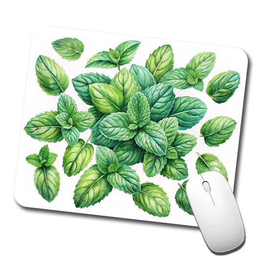 Mint Leaves Watercolor Low Profile Mouse Pad Mat