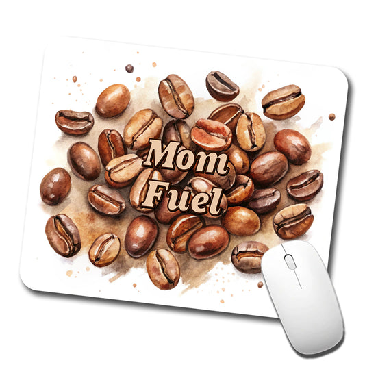 Mom Fuel Coffee Beans Watercolor Low Profile Mouse Pad Mat