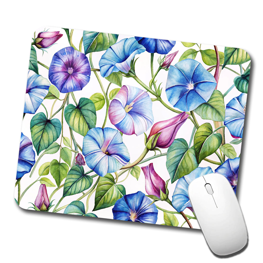 Morning Glories Flowers Watercolor Low Profile Mouse Pad Mat