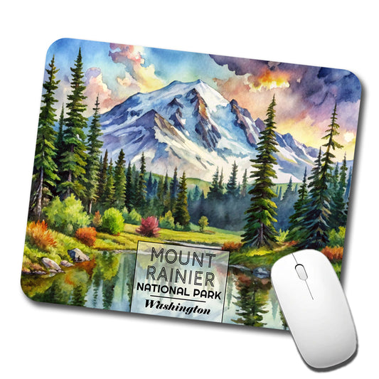 Mount Rainier National Park Washington Watercolor Low Profile Mouse Pad Mat