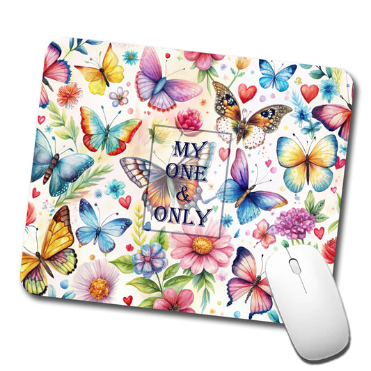 My One And Only Love Romance Anniversary Wedding Butterflies Hearts Flowers Low Profile Mouse Pad Mat