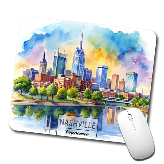 Nashville Tennessee Travel City Watercolor Low Profile Mouse Pad Mat