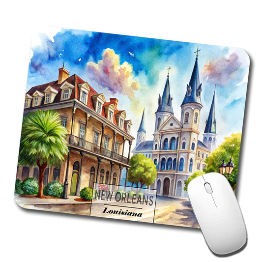 New Orleans Louisiana Travel City Watercolor Low Profile Mouse Pad Mat