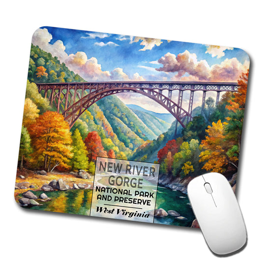 New River Gorge With Bridge National Park West Virginia Watercolor Low Profile Mouse Pad Mat
