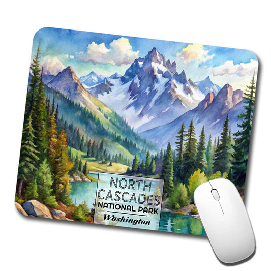 North Cascades National Park Washington Watercolor Low Profile Mouse Pad Mat