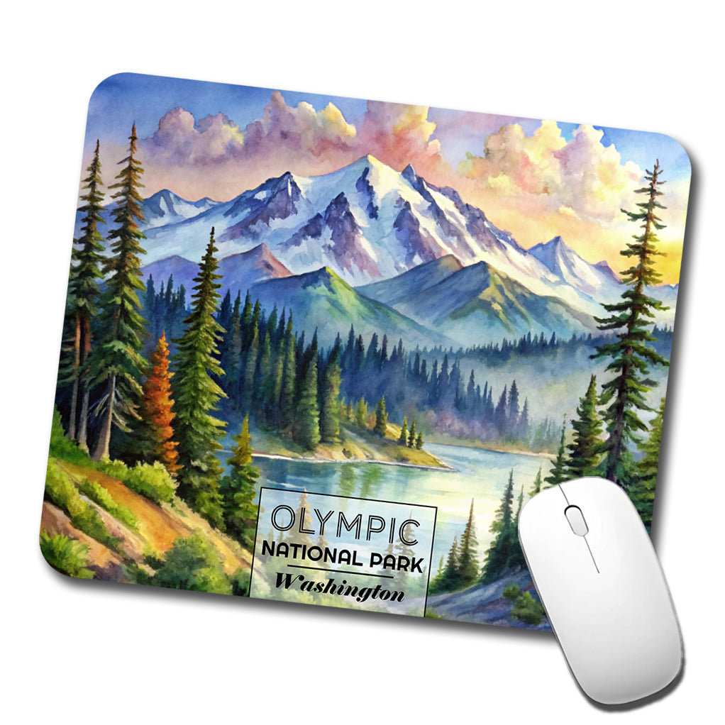 Olympic National Park Washington Watercolor Low Profile Mouse Pad Mat