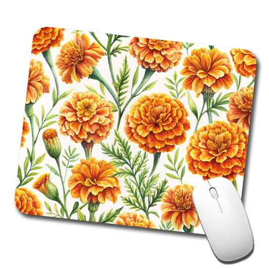 Orange Marigolds Flowers Watercolor Low Profile Mouse Pad Mat