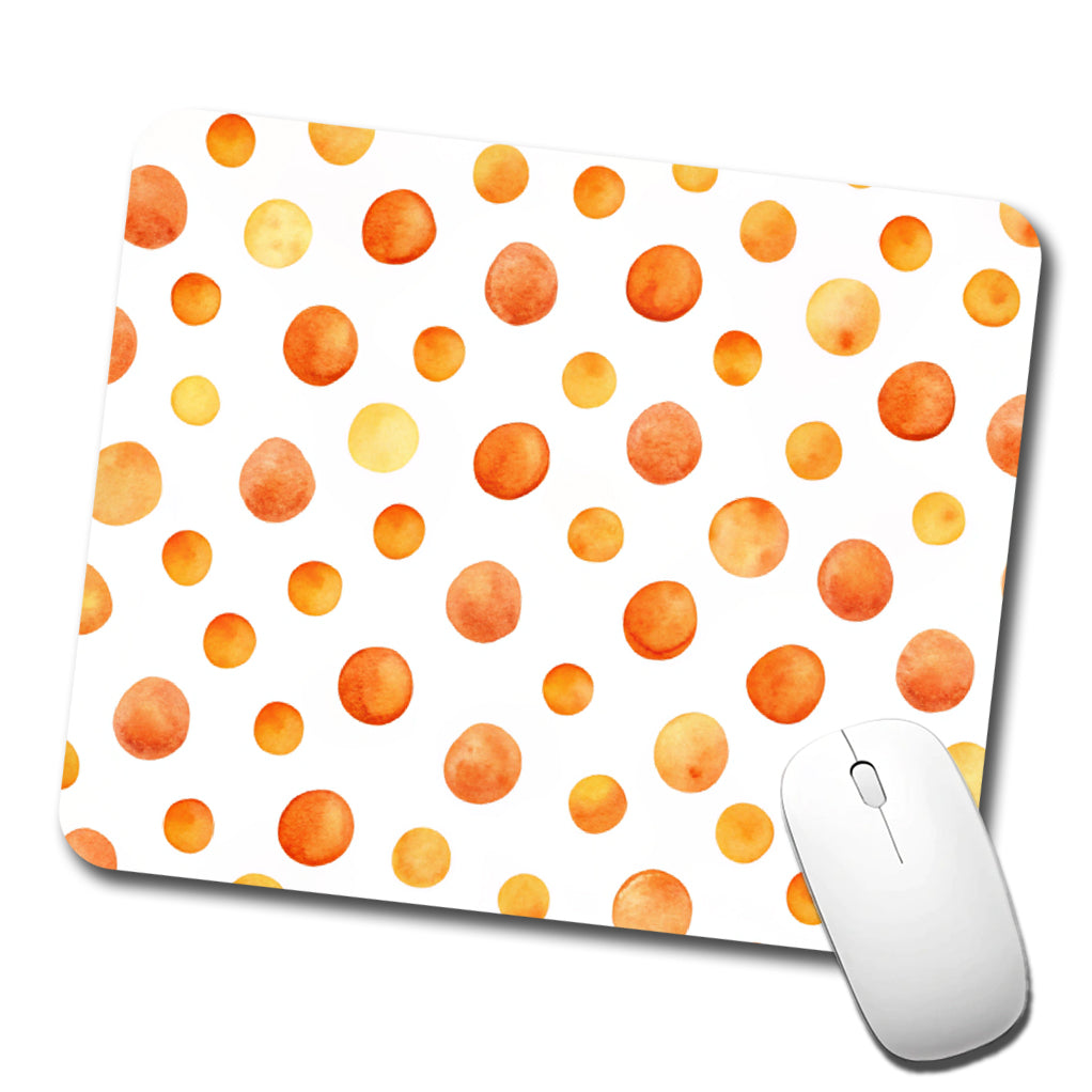 Orange Polka Dots Fun White Background Low Profile Mouse Pad Mat