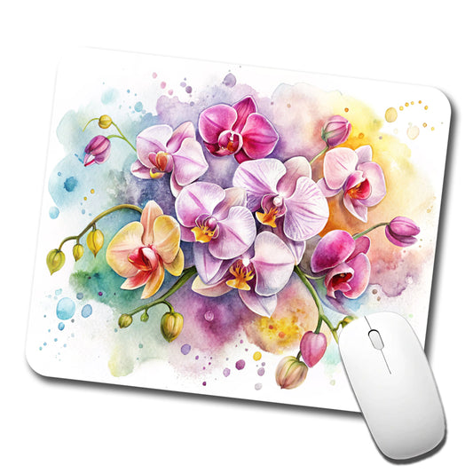 Orchids Flowers Watercolor Low Profile Mouse Pad Mat