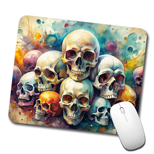 Overlapping Skulls Watercolor Low Profile Mouse Pad Mat