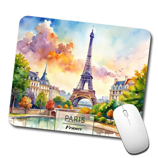 Paris France Eiffel Tower Travel City Watercolor Low Profile Mouse Pad Mat