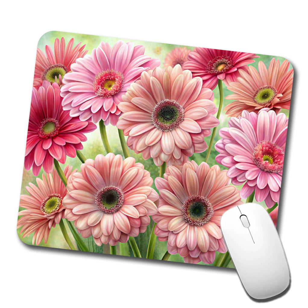 Pink Gerbera Daisies Flowers Watercolor Low Profile Mouse Pad Mat