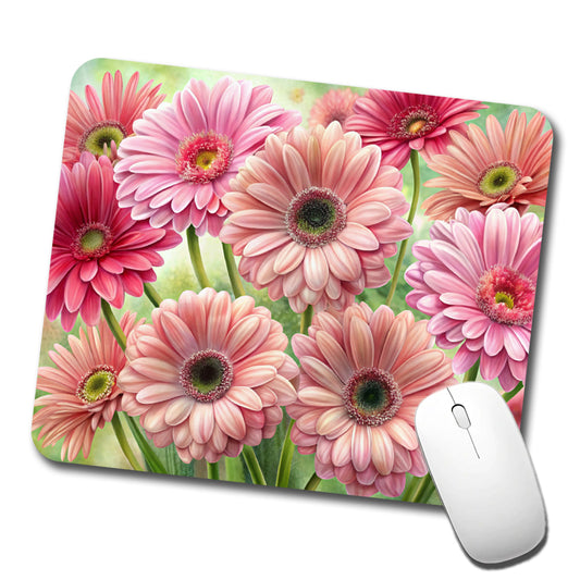 Pink Gerbera Daisies Flowers Watercolor Low Profile Mouse Pad Mat