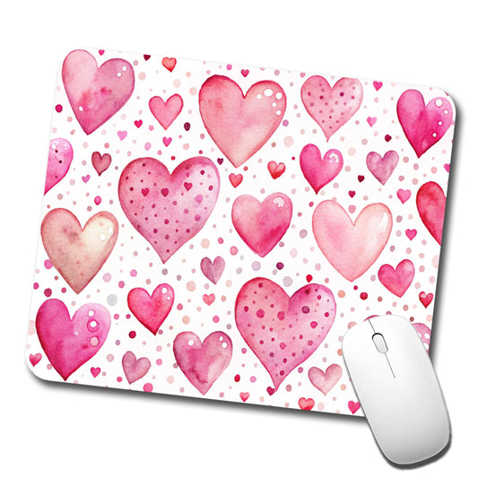 Pink Hearts Polka Dots Valentine's Love Anniversary Low Profile Mouse Pad Mat