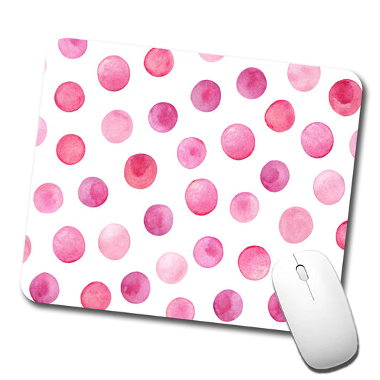 Pink Polka Dots White Background Low Profile Mouse Pad Mat