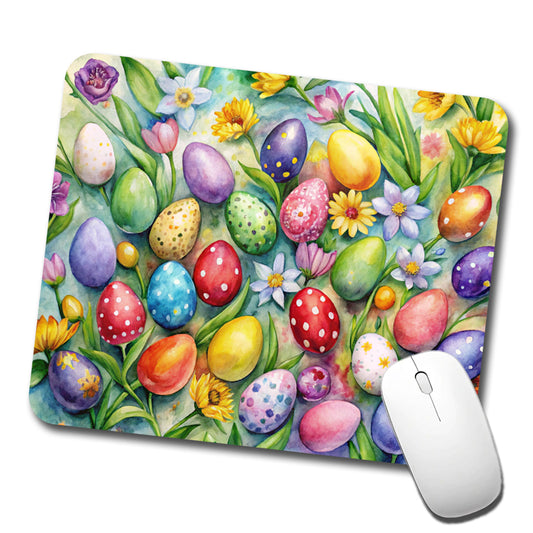 Pretty Easter Eggs Flowers Watercolor Low Profile Mouse Pad Mat