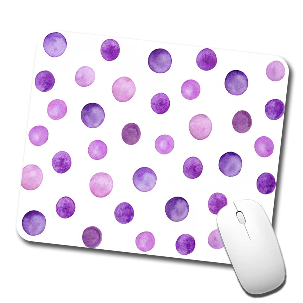 Purple Polka Dots Fun White Background Low Profile Mouse Pad Mat