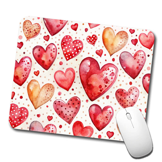 Red Hearts Polka Dots Love Valentine's Day Anniversary Low Profile Mouse Pad Mat