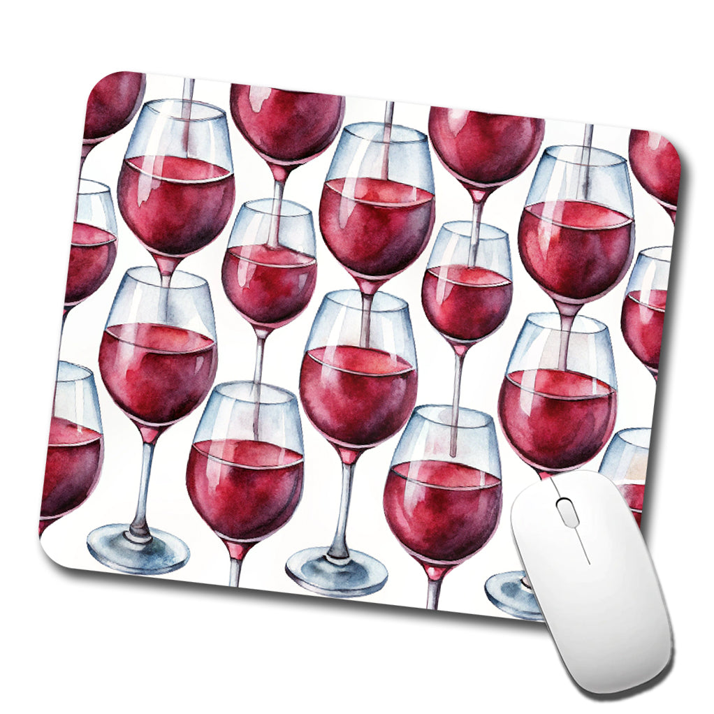 Red Wine Glasses Watercolor Low Profile Mouse Pad Mat