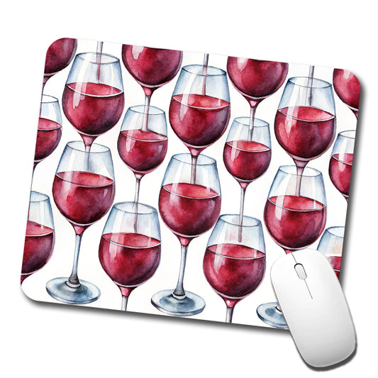Red Wine Glasses Watercolor Low Profile Mouse Pad Mat