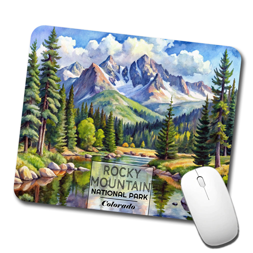 Rocky Mountain National Park Colorado Watercolor Low Profile Mouse Pad Mat