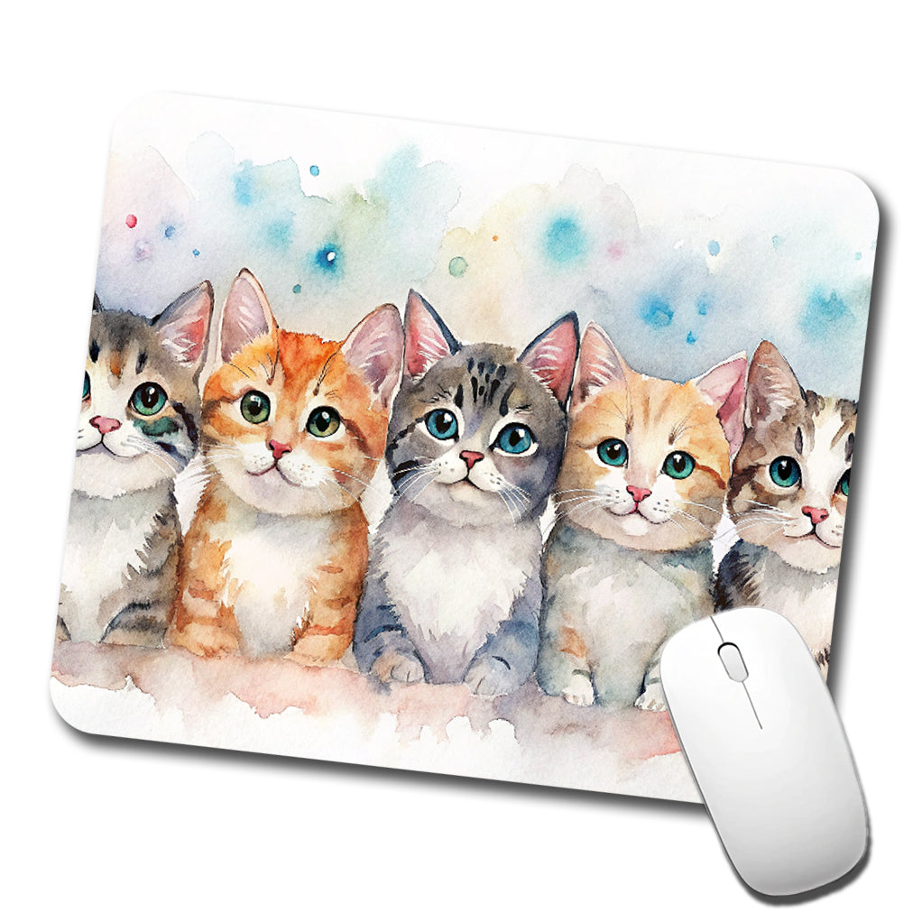 Small Cute Cats In A Row Low Profile Mouse Pad Mat