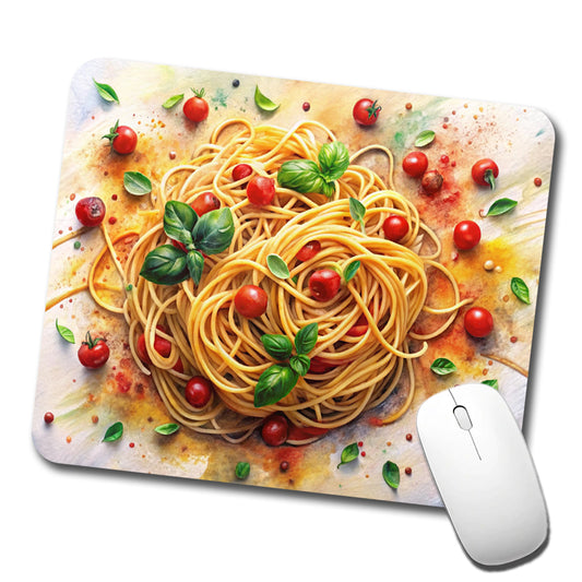 Spaghetti Pasta Italian Food Watercolor Low Profile Mouse Pad Mat