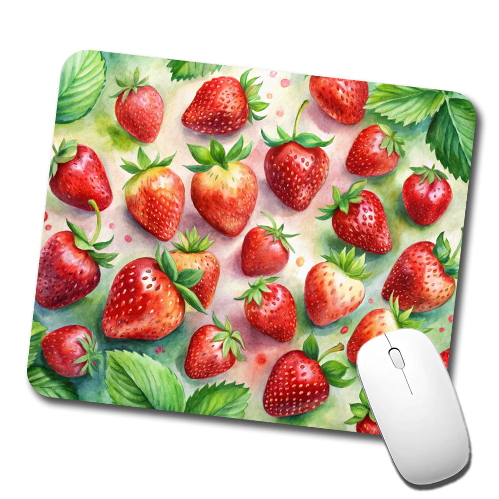 Strawberries Fruit Watercolor Low Profile Mouse Pad Mat