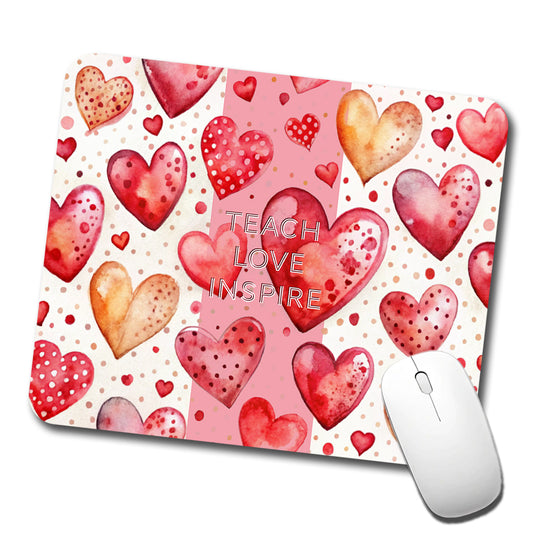 Teach Love Inspire Red Hearts Teacher Appreciation Low Profile Mouse Pad Mat