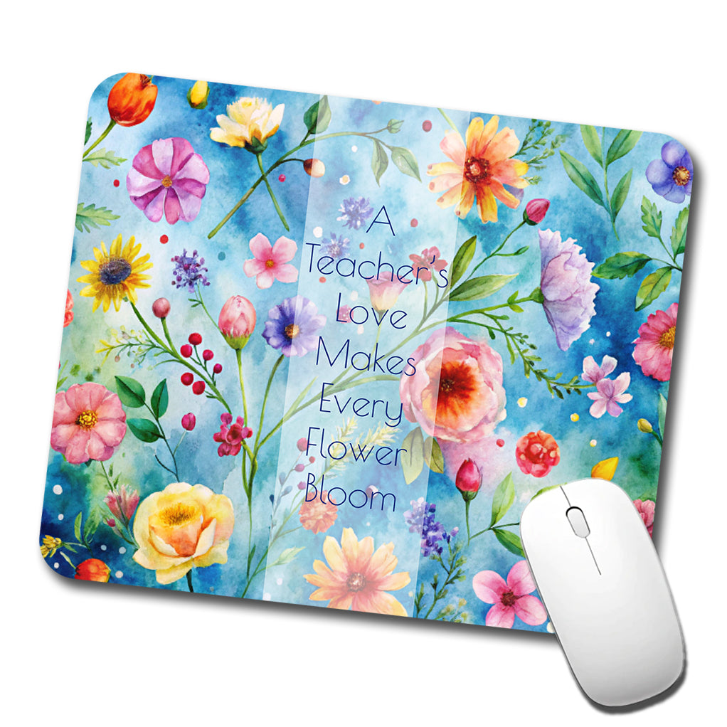 Teacher's Love Appreciation Flowers Blue Low Profile Mouse Pad Mat