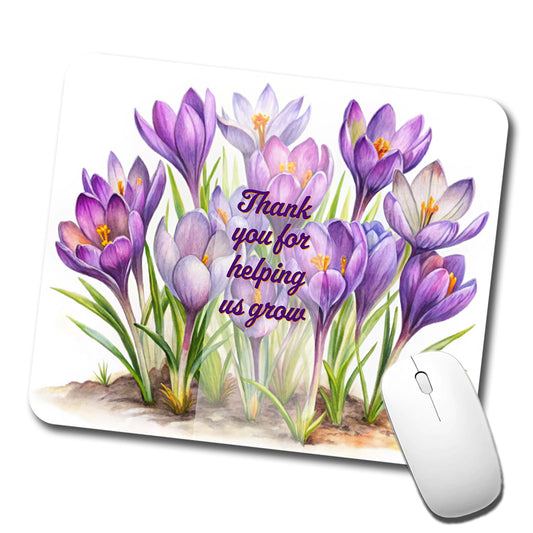 Thank You For Helping Us Grow Teacher Appreciation Elegant Purple Flowers Low Profile Mouse Pad Mat