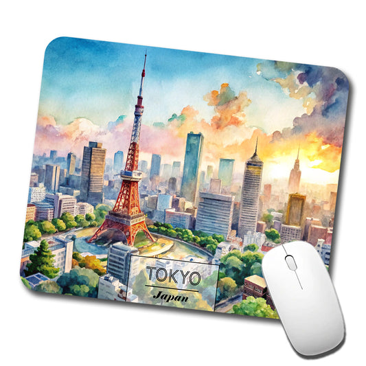 Tokyo Japan Travel City Watercolor Low Profile Mouse Pad Mat