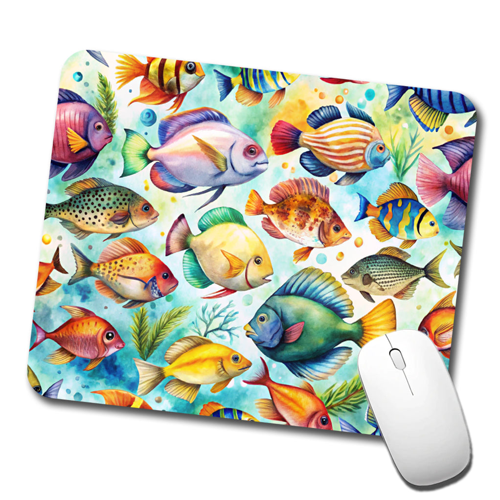 Tropical Fish Watercolor Low Profile Mouse Pad Mat