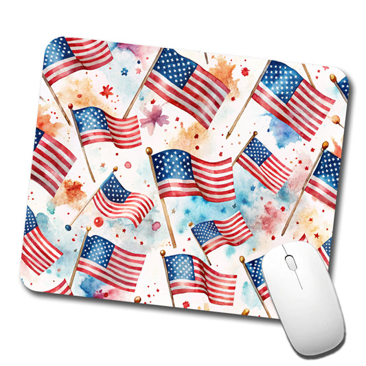 USA American Flags Patriotic Watercolor Low Profile Mouse Pad Mat