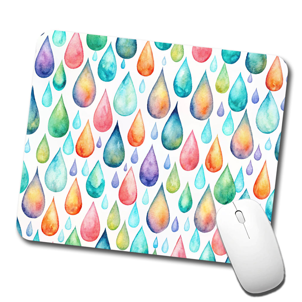 Water Droplets Colorful Watercolor Low Profile Mouse Pad Mat