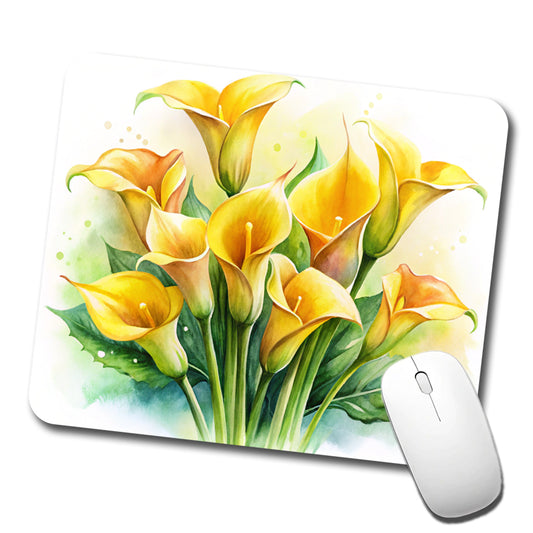 Yellow Calla Lily Flowers Watercolor Low Profile Mouse Pad Mat