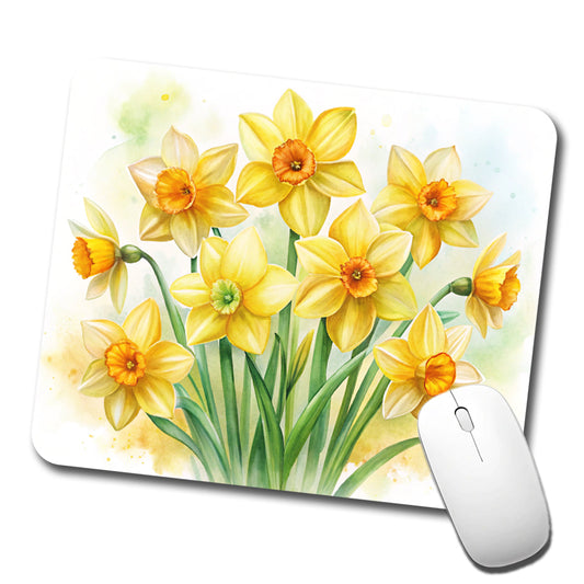 Yellow Daffodils Flowers Watercolor Low Profile Mouse Pad Mat