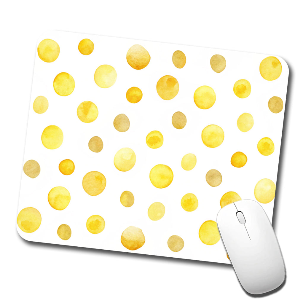 Yellow Polka Dots Fun White Background Low Profile Mouse Pad Mat