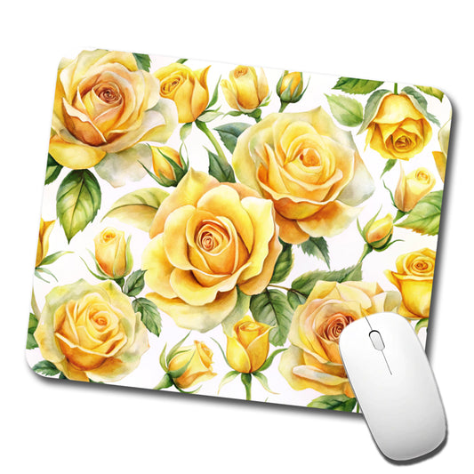 Yellow Roses Flowers Watercolor Low Profile Mouse Pad Mat