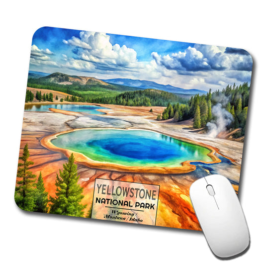 Yellowstone National Park Wyoming Montana Watercolor Low Profile Mouse Pad Mat