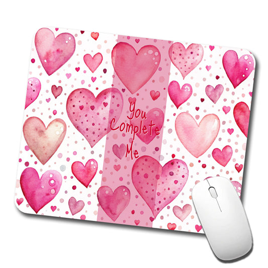 You Complete Me Valentine's Love Anniversary Pink Hearts Dots Low Profile Mouse Pad Mat