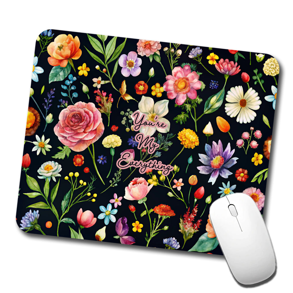 You're My Everything Romantic Love Wedding Anniversary Flowers Black Background Low Profile Mouse Pad Mat