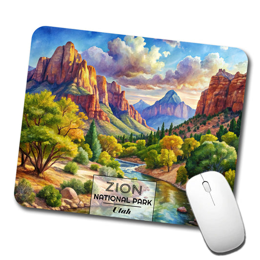 Zion National Park Utah Watercolor Low Profile Mouse Pad Mat
