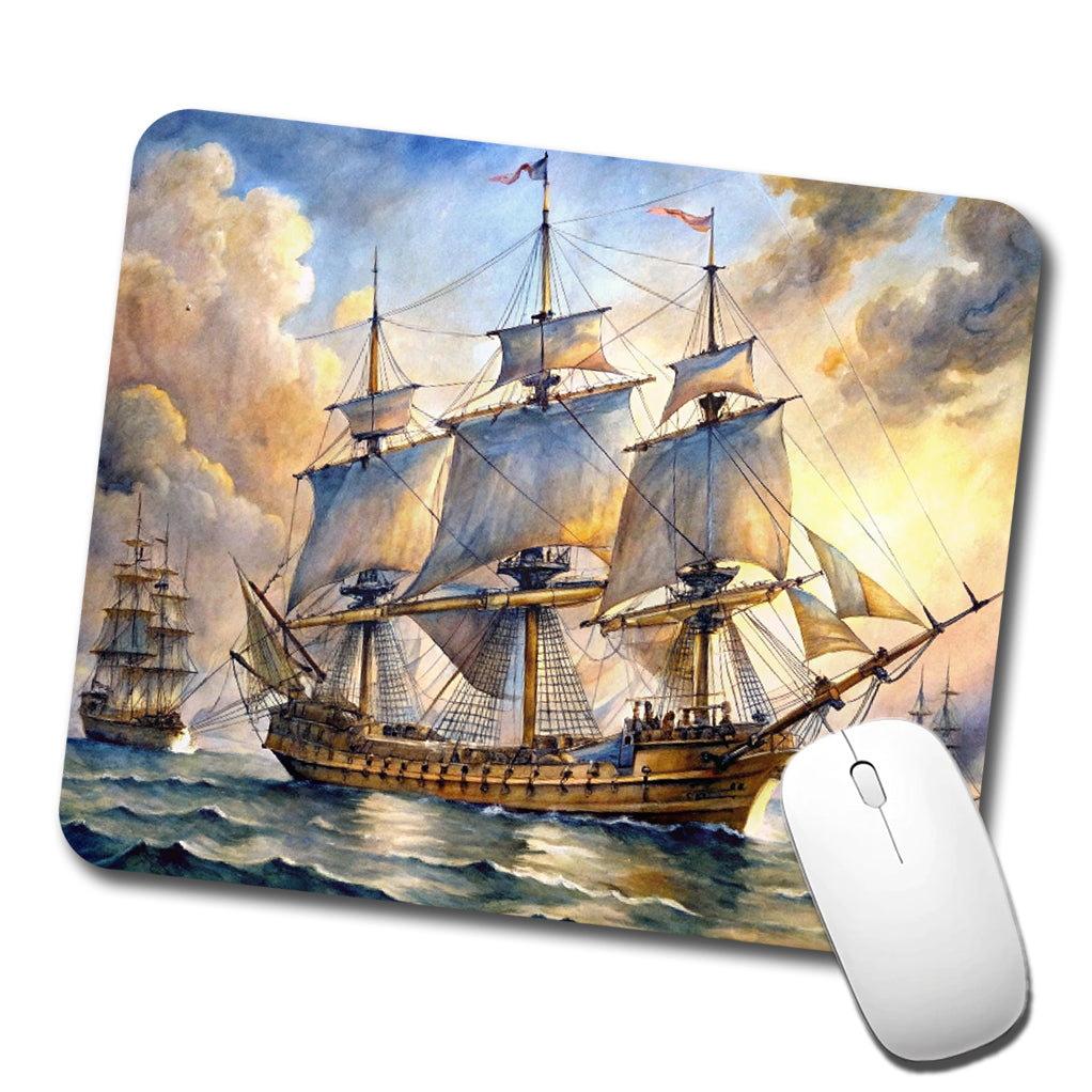 18th Century Sailing War Ship Of The Line Watercolor Low Profile Mouse Pad Mat