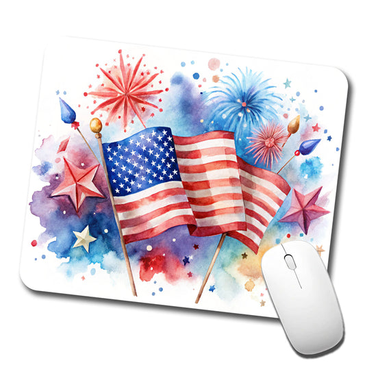 4th Of July Patriotic Independence Day Watercolor Low Profile Mouse Pad Mat