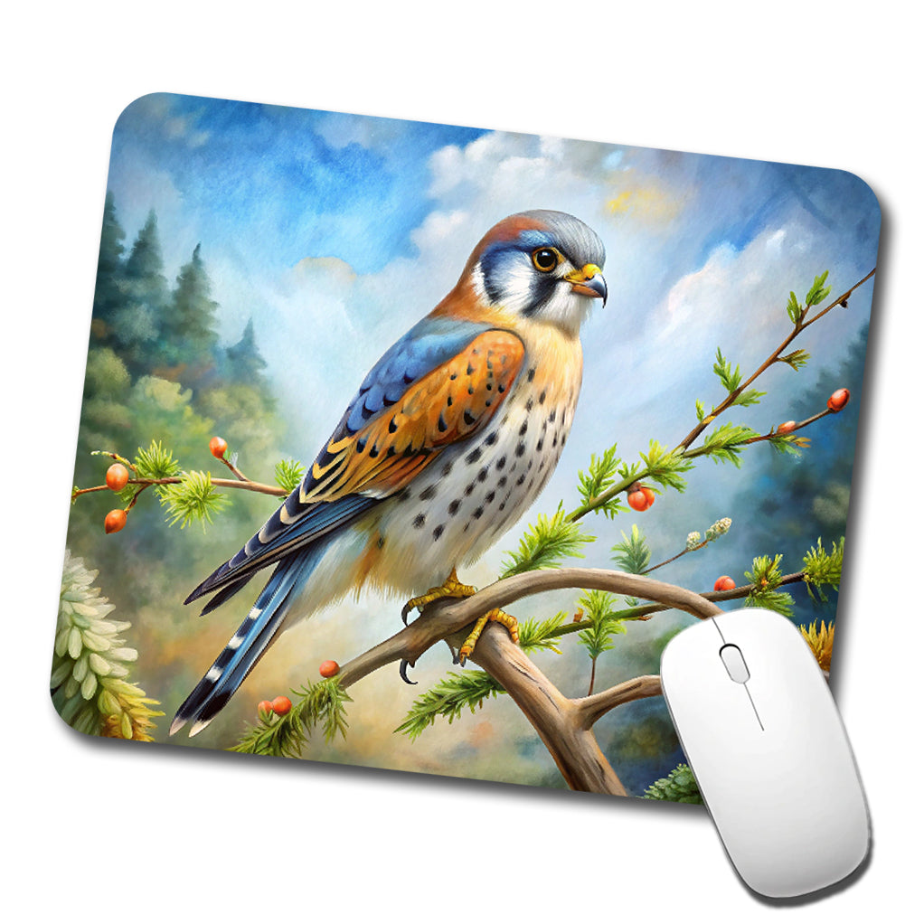 American Kestrel Raptor Bird Of Prey In Tree Scene Watercolor Low Profile Mouse Pad Mat