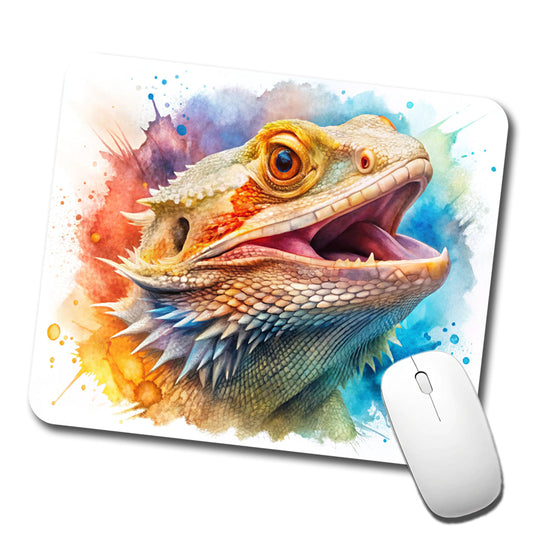 Angry Mad Bearded Dragon Watercolor Low Profile Mouse Pad Mat