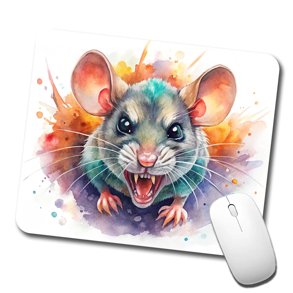 Angry Mad Mouse Watercolor Low Profile Mouse Pad Mat