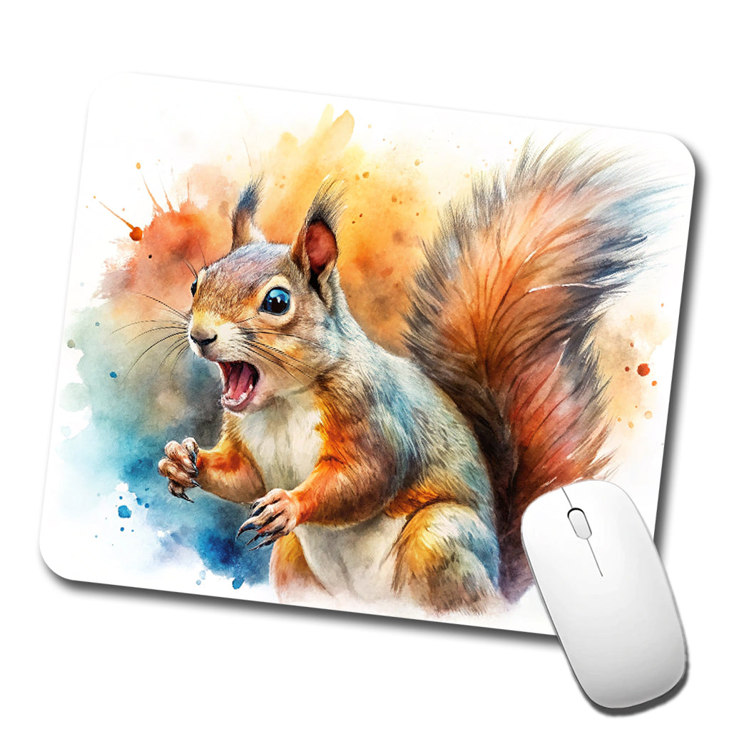 Angry Mad Squirrel Watercolor Low Profile Mouse Pad Mat